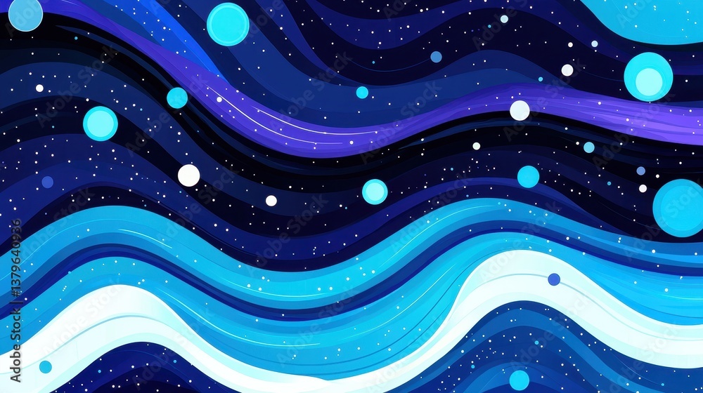Vibrant Abstract Waves with Cosmic Elements in Deep Blue Background Vibrant Abstract Waves with Cosmic Elements in Deep Blue Background