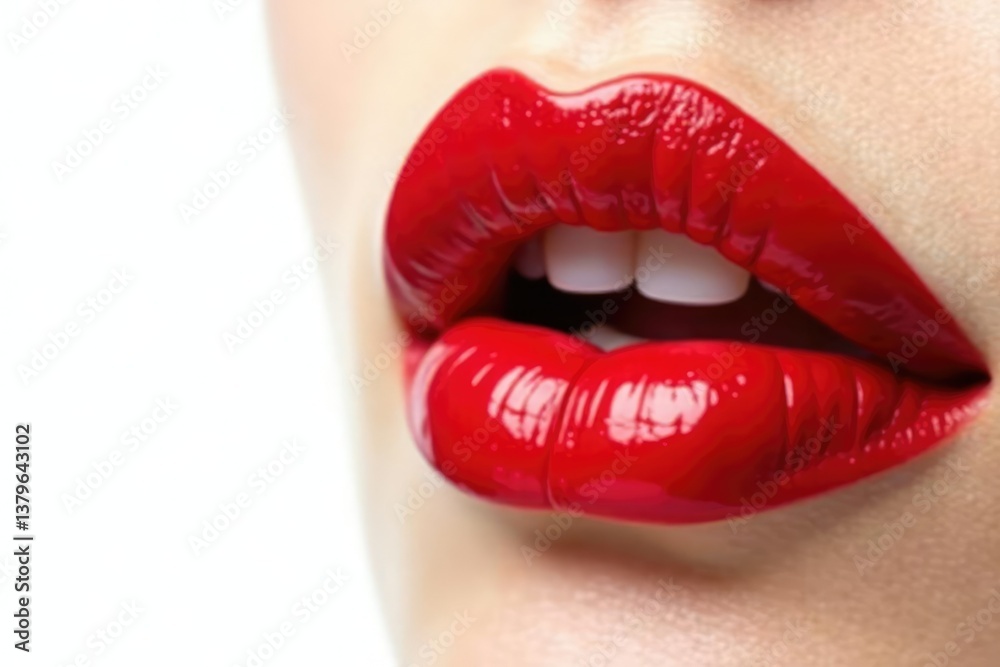 Obraz premium Close-up vibrant red lips isolated on pure white , image, elegant, high resolution