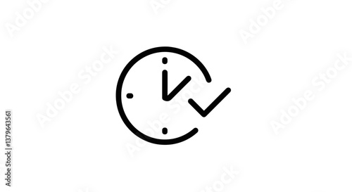Clock icon with check mark in minimalistic style  