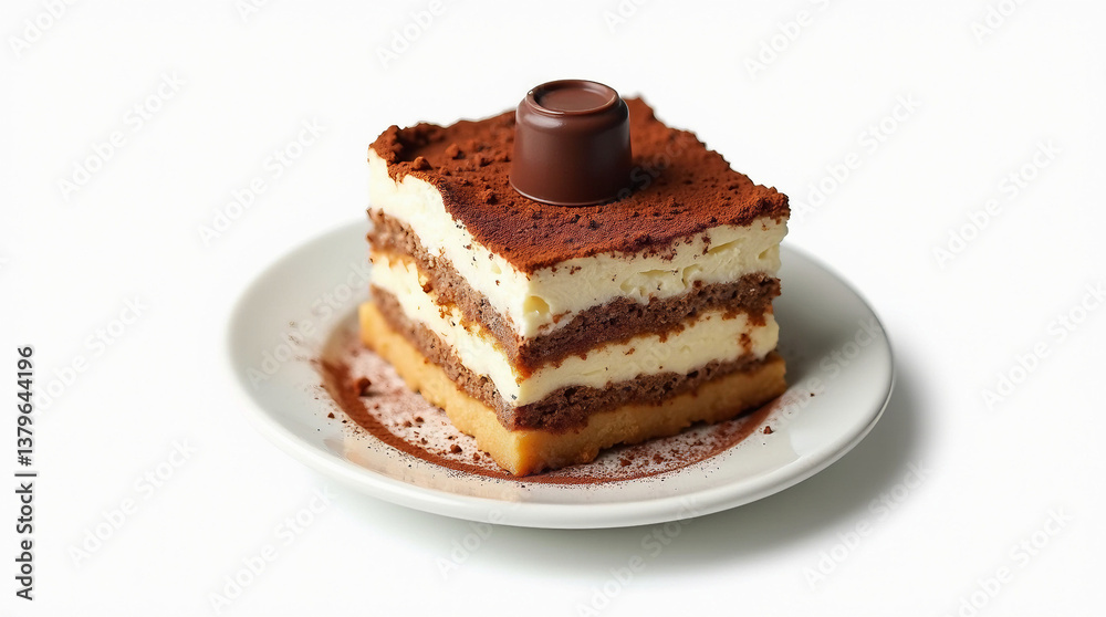 Classic Tiramisu with Cocoa Dusting and Chocolate Curl Classic Tiramisu with Cocoa Dusting and Chocolate Curl