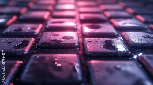 Wet Stone Tiles Abstract: A Cyberpunk-Inspired Macro Photography