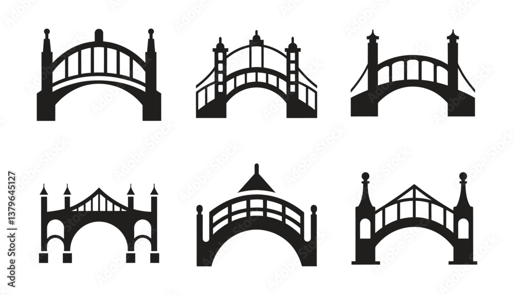 Fototapeta premium Bridges icon set silhouette vector illustration