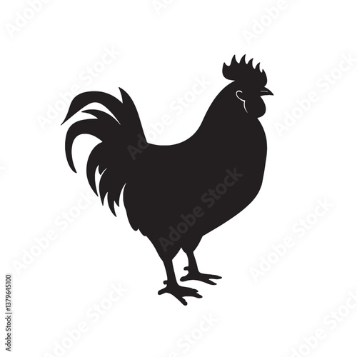 A cartoon vector illustration depicts a rooster, hen, and other poultry on a farm