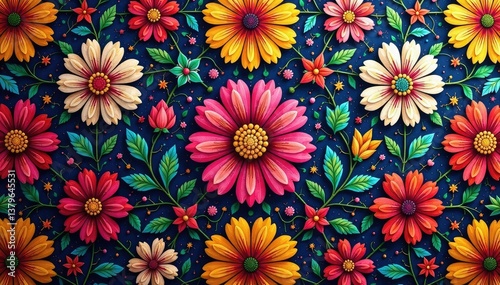 Intricate floral textile design, repeating motif , intricate, detail