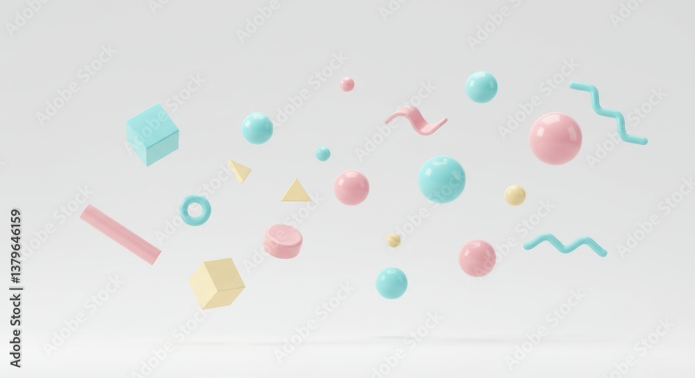 Abstract colorful 3d art background. Pastel geometric shape form floating on white isolated background. memphis style Abstract colorful 3d art background. Pastel geometric shape form floating on white isolated background. memphis style