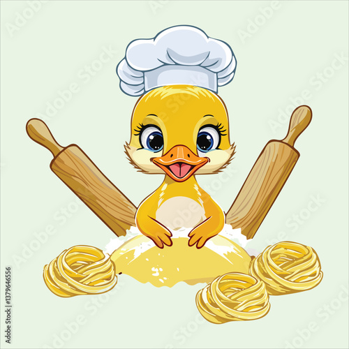 chef duckling cooking with a cute face