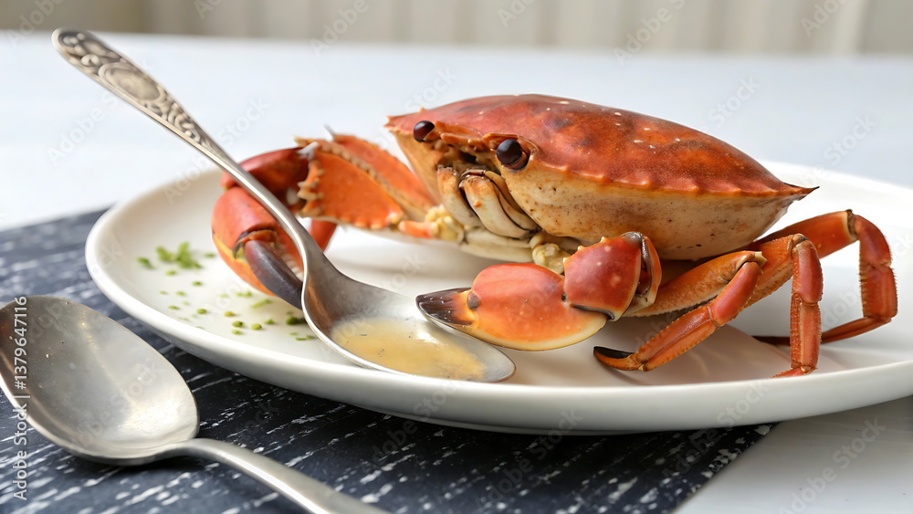 Delicious Steamed Crab with Creamy Sauce on a White Plate Delicious Steamed Crab with Creamy Sauce on a White Plate