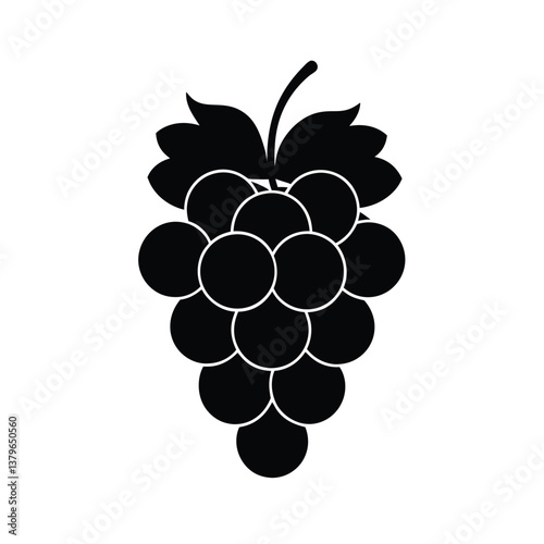Grapes bunch vector illustration with vine leaves and ripe berries