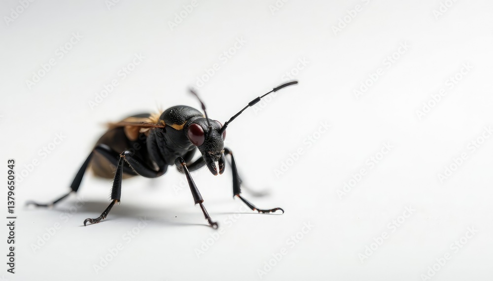 Close-up of single insect on stark white backdrop, minimal, pest, bug Close-up of single insect on stark white backdrop, minimal, pest, bug