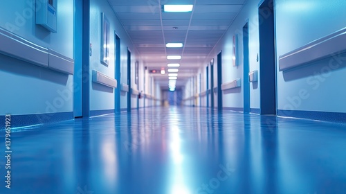 Blurred hospital corridor with soft-focus effect, creating an abstract medical background for healthcare themes