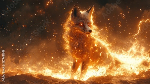 Fiery Fox: A Digital Painting of a Mythical Creature