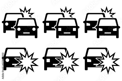 Car Crash Icon Set. Car Accident Vector Icon in line style design. Car Crash Symbol. Vector illustration.