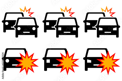 Car Crash Icon Set. Car Accident Vector Icon in line style design. Car Crash Symbol. Vector illustration.