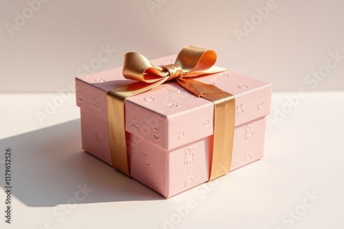 A delicately pink gift box adorned with a golden ribbon, a symbol of thoughtful presentation and celebratory gifting