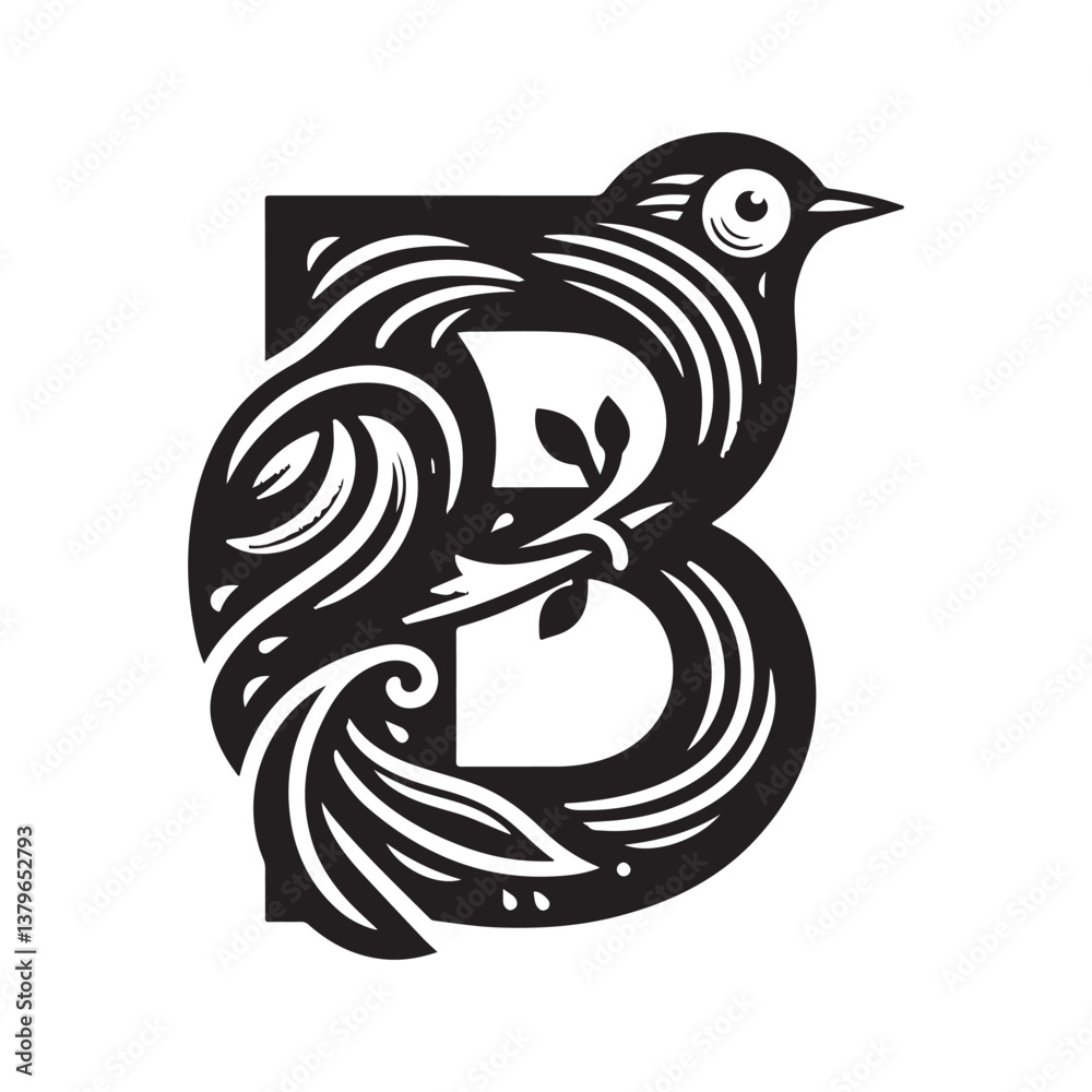 Naklejka premium Letter B with Flying Bird Logo