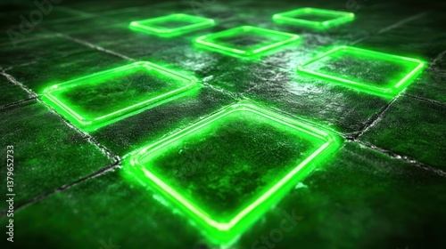Glowing Green Neon Squares on Dark Surface