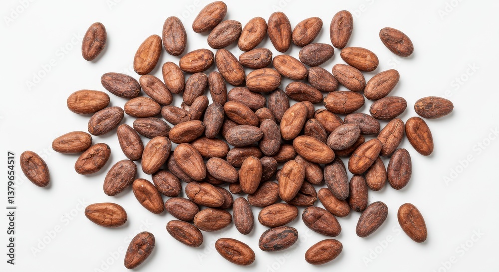 Naklejka premium Dried cocoa beans isolated on a white background, top view