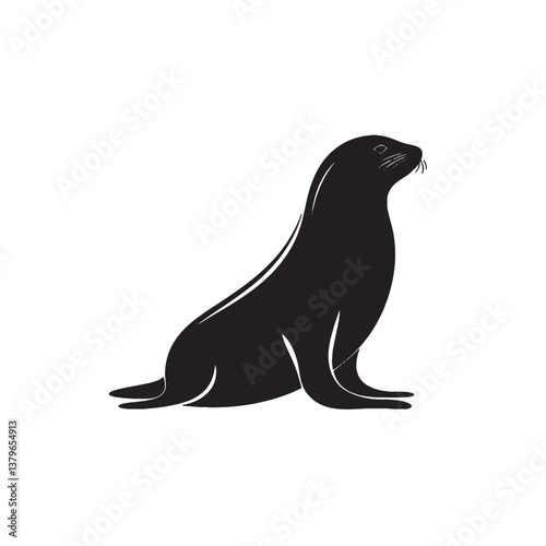 Black silhouette vectors depict isolated bird and seal animals