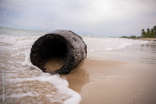 Fototapeta Naklejka Na Ścianę i Meble -  Tranquil beach scene with rocks and palm trees