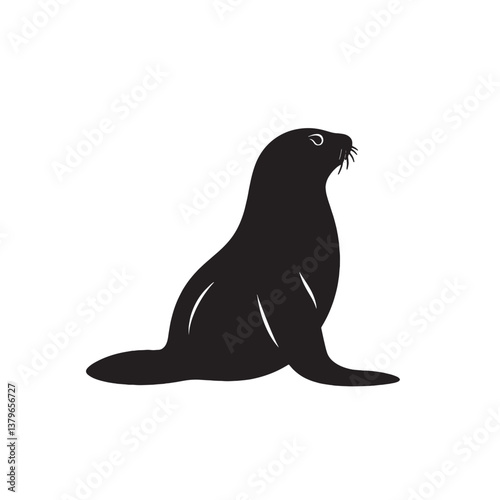 Black silhouette art of a wild seal mammal sitting, like a cartoon cat