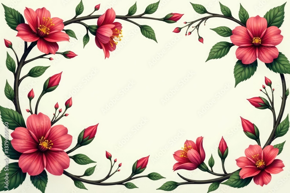 Obraz premium Continuous floral motif; intertwined blossoms, leaves, vines , summer, intertwined