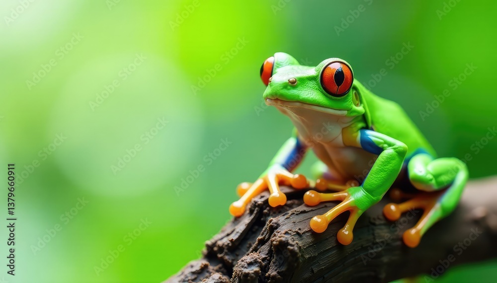 Green tree frog perched on white, vibrant skin, green frog, plant Green tree frog perched on white, vibrant skin, green frog, plant
