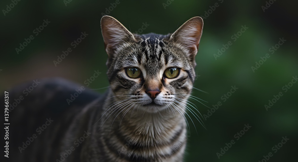 A close-up portrait of a tabby cat with striking green eyes, perfect for pet industry stock photography. A close-up portrait of a tabby cat with striking green eyes, perfect for pet industry stock photography.