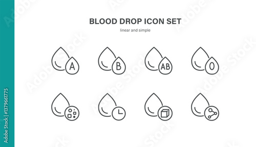 Wallpaper Mural Blood Drop Icons Set. Linear Vector Illustrations of Blood Drop for Types A, B, AB, O, Glucose Level, Test Time, Lab Data, and Female Health Marker Torontodigital.ca