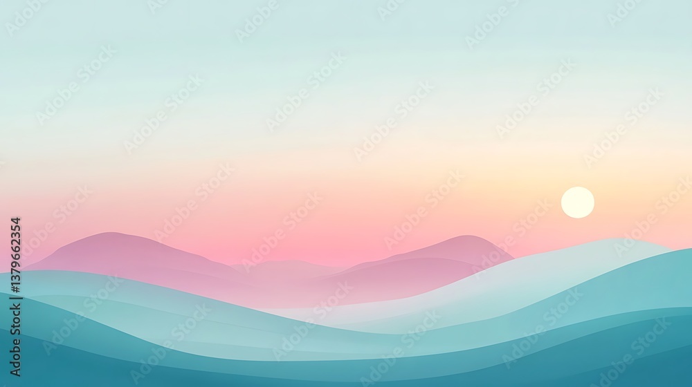 Fototapeta premium Pastel Mountainscape Sunrise Soft Hues Gentle Landscape
