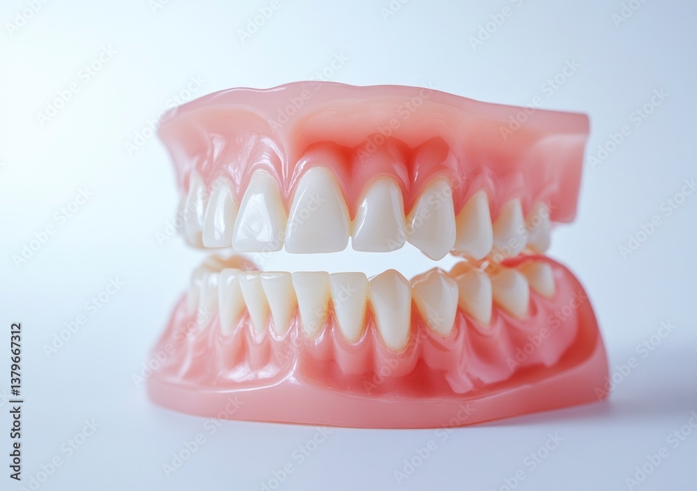 Examining a Complete Denture Model Showcasing Artificial Teeth and Gumline Examining a Complete Denture Model Showcasing Artificial Teeth and Gumline