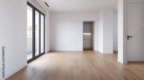 Wallpaper Mural Modern Empty Room with Large Windows and Wooden Floor in Bright Minimalist Style Apartment Interior Torontodigital.ca