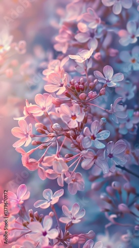 A close-up of delicate pink flowers, creating a soft and serene atmosphere.