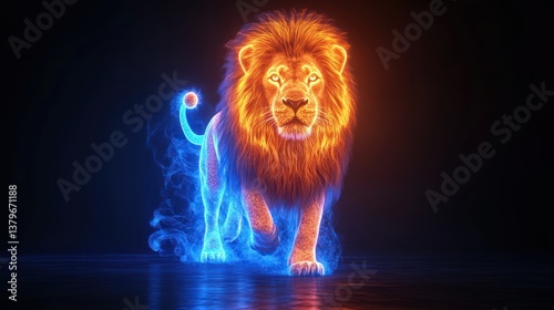 Fiery and Icy Lion: A Digital Masterpiece