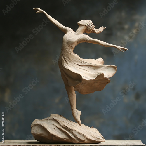 A clay sculpture capturing the grace and elegance of a ballet dancer in mid-performance