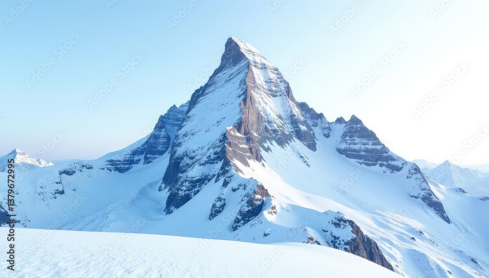 Obraz premium Snow-covered mountain peak against bright white sky, ice, environment