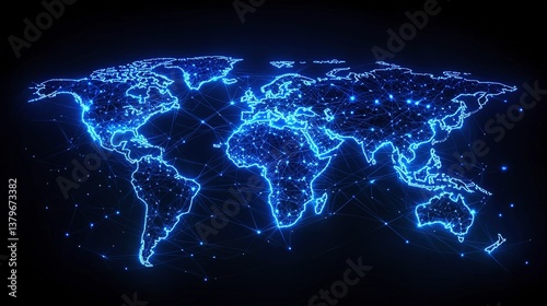 Blue Glowing Lines Depicting Global Connections Across Continents And Oceans