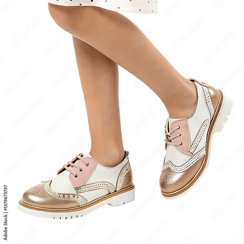 Naklejka premium Girls' White Gold Oxford Shoes