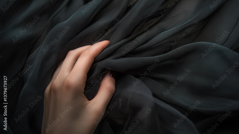 A delicate hand gently pulls back a soft black fabric, revealing an air of mystery and anticipation. A delicate hand gently pulls back a soft black fabric, revealing an air of mystery and anticipation.
