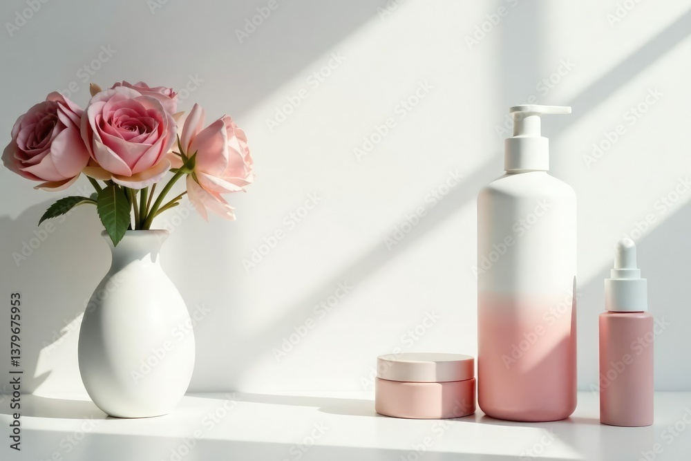 Crisp white setting, ideal for beauty products, light, neutral, backdrop Crisp white setting, ideal for beauty products, light, neutral, backdrop