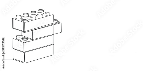 Construction Blocks Continuous Line Drawing on White Background