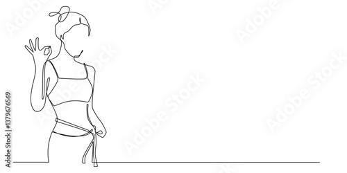 Continuous Line Art of a Woman with Tape Measure, Isolated on White