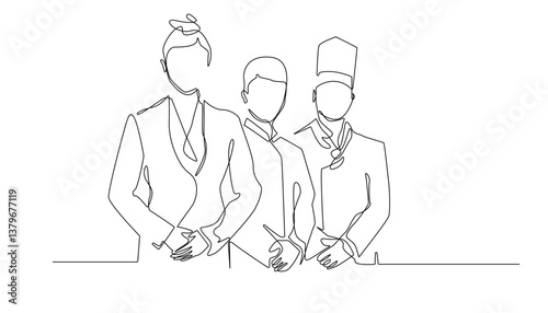 Hotel Staff One Line Drawing on White Background.