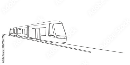 Continuous Line Drawing of a Modern Tram Isolated on White