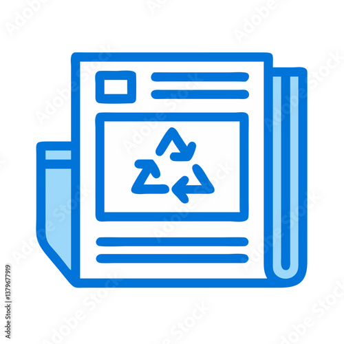 Blue Recycling Symbol with Newspaper, Paper Waste Sustainability Icon