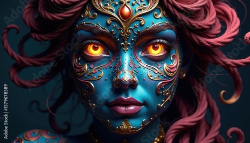 Wallpaper Mural Intricate swirling face pattern, ornate details, dark tones, monochrome, white Torontodigital.ca