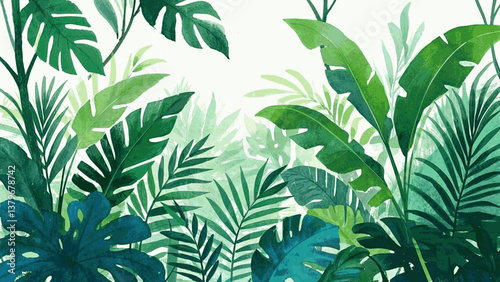  Lush tropical forest jungle isolated watercolor vector illustration svg