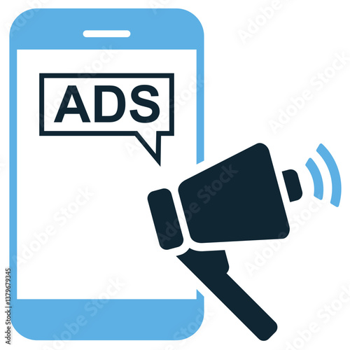 Mobile advertising icon vector. Symbol for digital promotion, online marketing, and business outreach. Ideal for mobile app monetization, branding, and sales growth.