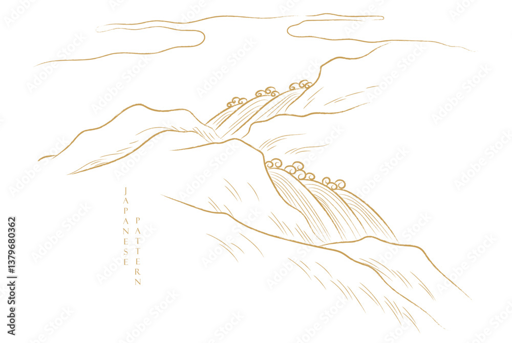 Fototapeta premium Japanese background with line ocean sea pattern vector. Abstract template with geometric wave pattern. Mountain layout design in oriental style