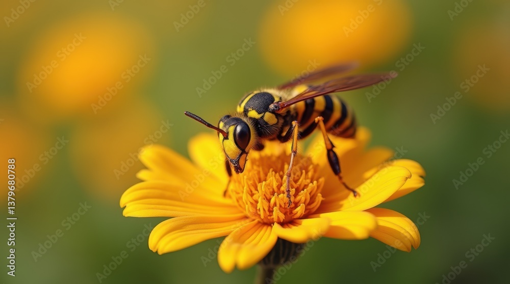 Wasp collecting nectar from a wildflower Wasp collecting nectar from a wildflower