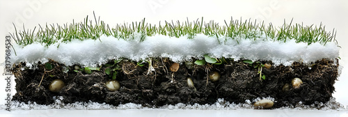 Snow Covered Grass and Soil Cross Section Illustration